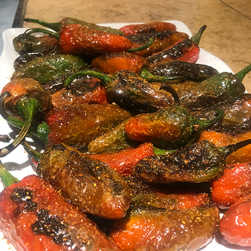 Home Charred red and green peppers