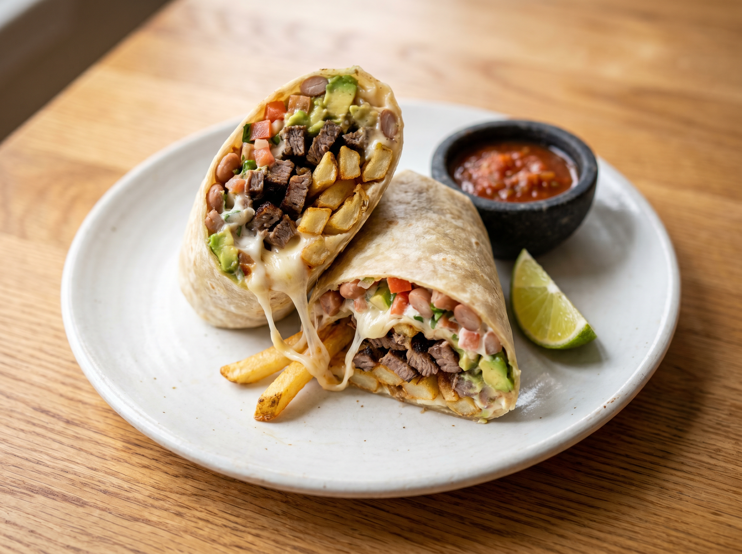 California burrito stuffed with carne asada, french fries, cheese and guacamole